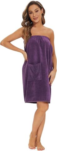 Accbitey Womens Towel Wrap Adjustable Snap Closure Shower Wrap Lightweight soft Spa Towel Bathrobe with Pocket in Kuwait