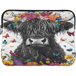 Quilted Laptop Sleeve,Bumps and Scratches,Highland Cow Flowers Butterflies Laptop Protective Case for 13-14 inch MacBook Air/MacBook Pro, Notebook, Chromebook Computer in Saudi Arabia
