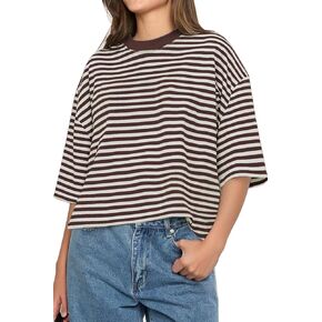 تي شيرت نسائي مخطط كبير الحجم من CHYRII بأكمام قصيرة موضة 2026 ملابس صيفية غير رسمية بياقة دائرية Y2K in Kuwait