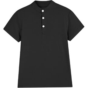 قميص Phedrew للأولاد بأكمام قصيرة من Henley تي شيرت للأطفال بأزرار للأعلى تي شيرت صيفي كاجوال سادة لعمر 5-14 سنة in Kuwait