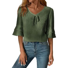 Cotton Shirts for Women 2026 Trendy Ruffle Sleeve V Neck Summer Blouses Dressy Casual Beach Gauze Tunic Tops Outfits in Saudi Arabia