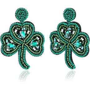 St. Patrick's Day Earrings Handmade Beaded Green Leaf Earring for Women Shamrock Lucky Clover Dangle Earrings Irish Holiday Jewelry St. Patrick's Gifts in Saudi Arabia