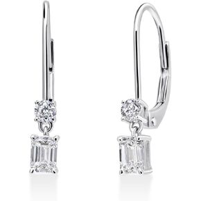 1/2 Cttw Lab Created Emerald Cut Diamond Dangle Earrings for Women Drop Lever Back Rhodium Plated 925 Sterling Silver in Saudi Arabia