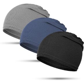 3pcs Breathable Skull Cap for Men and Women, Thin Breathable Mesh Beanie, 3D Mesh Sport Cap for Running, Cycling, Football, Helmet Liner, Black, Gray, Navy in Kuwait