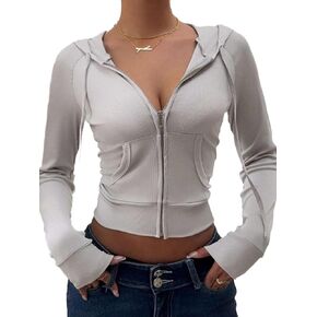 Casual jackets for women Front Zip Long Sleeve Pocket Minimalist Hooded Casual Jacket in Saudi Arabia