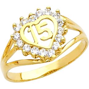 14K Yellow Gold Cubic Zirconia ‘15’ Fifteen Heart Ring - Choice of Size in Kuwait