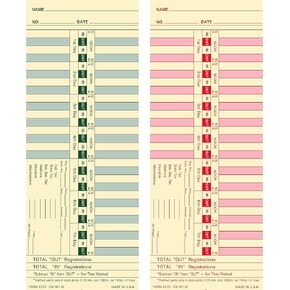 1275 بطاقة زمنية، مصنوعة في الولايات المتحدة الأمريكية، عدد 500، أسبوعيًا، على الوجهين، 3 1/2 × 9، مخزون بطاقات مانيلا، طباعة باللونين الأخضر والأحمر in Kuwait