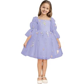 Floral Embroidery Flower Girl Dress Puff Sleeve Birthday Party Gown Girls Tulle A-Line Short Wedding Guests Dresses in Kuwait