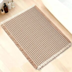 ArtyCozy Waffle Bath Mat, Super Absorbent Soft Non-Slip Boho Bath Rugs with Flat-Woven Hot Glue Backing for Bathroom, Machine Washable Bath Mats, 17" × 24", Brown & White in Saudi Arabia