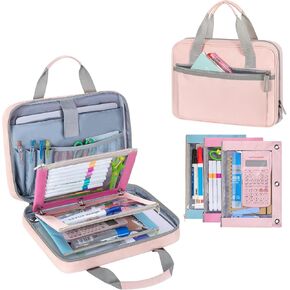 حافظة بسحاب مطورة من YARWO 2026 مع 3 أكياس لأقلام الرصاص، ومنظم ملفات صغير مع جيوب متعددة وأكمام مبطنة تناسب جهاز iPad مقاس 13 بوصة، وورق أوراق فضفاض، وبطاقة الاسم والقرطاسية للمدرسة، والمكتب، والعمل، وردي in Kuwait