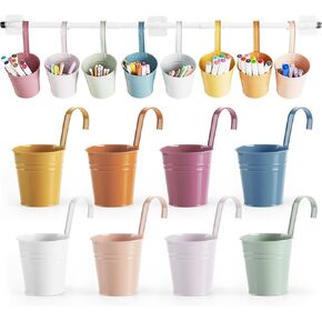 OBUSATT 8 PCS Boho Metal Pencil Holder with Pipes Back to School Hanging Iron Small Pails Colors Crayon Organizer First Day of School Boho Buckets Classroom Pencil Holder for Kids Crafts Party Favors in Kuwait