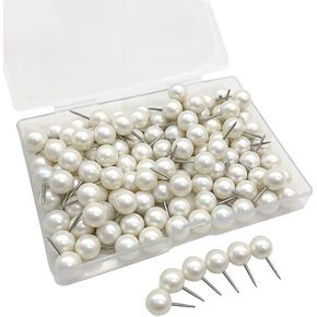 100 قطعة من دبابيس الدفع، مسامير إبهام بيضاء لؤلؤية - مثالية للوحات الإعلانات، ولوحات الفلين، وتزيين الجدران، والخرائط، والتقويمات، والصور - المنزل والمكتب in Kuwait
