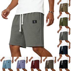 Waffle Shorts Men Baggy Elastic Waist Sweat Shorts Summer 7 Inch Short Athletic Workout SweatShorts with Pockets in Saudi Arabia