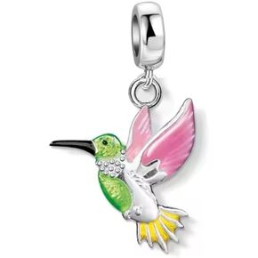 MM Charms Sterling Silver Hummingbird Dangle Charm, Enamel Pink Green Yellow, Bead Compatible in Saudi Arabia