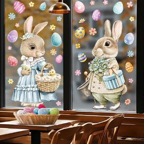 2 Sheets Easter PVC Static Window Clings Watercolor Bunny Egg Decorations Reusable Removable Window Stickers for Easter Party Home Glass Door Wall Decor Spring Holiday Decorations for Kids Adults in Kuwait