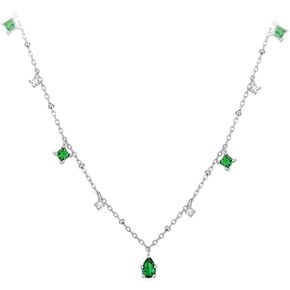 سلسلة من الفضة الإسترلينية S925 باللون الأخضر المربع الصغير على شكل دمعة زركونيا على شكل عظمة الترقوة بسيطة in Kuwait