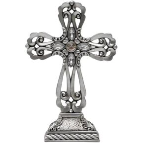 الصليب الدائم | صليب طاولة مزخرف لمذبح المنزل | حامل متقاطع للمكتب | تمثال صليب للجرف | الصليب الواقف | صليب ديني مقاس وسط 7 بوصة فضي in Kuwait
