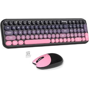 مجموعة لوحة مفاتيح وماوس لاسلكية، لوحة مفاتيح MOWUX كاملة الحجم للآلة الكاتبة الرجعية المستديرة للكمبيوتر، ماوس بصري لطيف لاسلكي، التوصيل والتشغيل، لأجهزة الكمبيوتر المحمول، الكمبيوتر الشخصي، الكمبيوتر الأزرق المتدرج in Kuwait