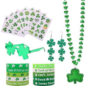 21 PCS St Patricks Day Accessories for Women Shamrock Jewelry Set Irish Clover Acrylic Earrings Necklace Rubber Wristbands Bracelets Stickers Festival Party Costume in Saudi Arabia