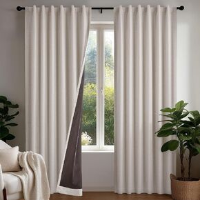 Deconovo Blackout Curtains Tab Top, Faux Linen Room Darkening Thermal Drapes for Bedroom & Living Room, (52" W x 84" L (Pack of 2), Cream White) in Kuwait