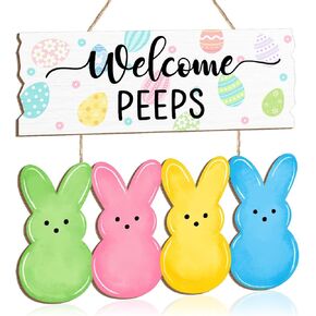 ترحيب اللمحات عيد الفصح علامة الباب، سعيد عيد الفصح البيض الأرنب أرنب باب شماعات الزينة، إكليل خشبي الربيع علامات معلقة للمنزل جدار نافذة ساحة مزرعة ديكور داخلي في الهواء الطلق in Kuwait