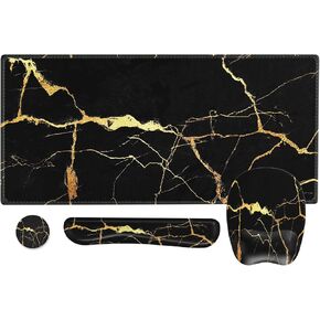 Mousepad with Wrist Rest, Desk Pad for Keyboard and Mouse, Black Mouse Pad, Ergonomic Mouse Pad Set, Keyboard Wrist Rest with Coaster, Desk Mat Set for Office (Black Gold Marble) in Kuwait