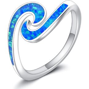Wave Ring 925 Sterling Silver Blue Opal Wave Rings Sea Beach Ocean Jewelry Gifts for Women #8 in Saudi Arabia
