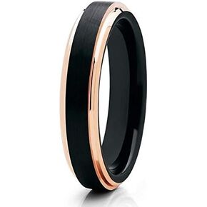 خاتم زفاف من التنجستين باللون الذهبي الوردي مقاس 4 مم، خاتم من التنجستن الأسود، خاتم من الذهب الوردي عيار 18 قيراط، خاتم من كربيد التنجستن، خاتم الذكرى السنوية، للرجال والنساء، مقاس مريح in Kuwait