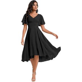 SNOWROSE فساتين وصيفة الشرف قصيرة للنساء شيفون رقبة على شكل V مكشكشة على شكل حرف A فستان رسمي لحفلات الزفاف بأكمام in Kuwait