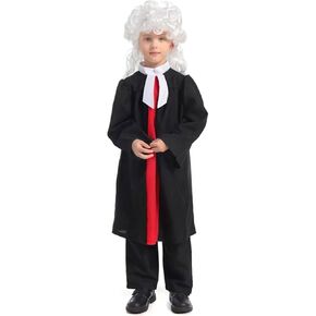 Children's Judge Costume Set, Including Black Robe With A Red Section In The Middle, White Collar, Wig and Pant in Kuwait