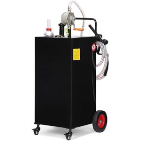 علبة وقود محمولة سعة 35 جالونًا مع مضخة يدوية، خزان نقل وقود متنقل عالي التحمل على 4 عجلات، حاوية تخزين البنزين والديزل للشاحنات والقوارب والمركبات الرباعية وجزازات العشب والمعدات الزراعية - برتقالي in Kuwait