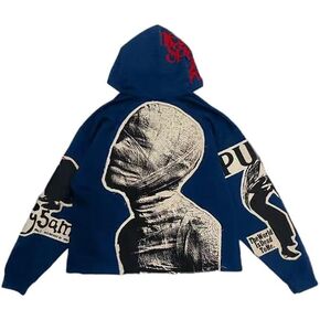 ريترو Y2K هوديي القوطية المتفجرة طباعة الجمجمة الأزياء هوديي الرجال المتناثرة الملابس الرجالية in Kuwait