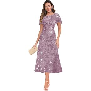 Sparkly Lace Mother of The Bride Dresses Tea Length Formal Evening Party Dress for Women in Kuwait