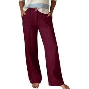 Wide Leg Linen Pants for Women Elastic High Waisted Beach Vacation Pants Business Casual Palazzo Trouser with Pockets in Kuwait