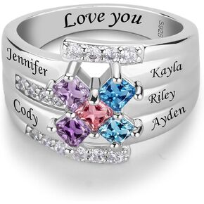 خواتم الأمهات المخصصة من الفضة الإسترليني عيار 925 مع 1-9 أحجار الميلاد خاتم أحجار الميلاد المخصص للنساء خاتم عائلي مخصص لعيد الأم والذكرى السنوية لعيد الميلاد in Kuwait