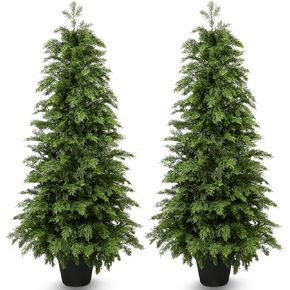 أشجار توبياري من خشب الأرز الاصطناعي بطول 3 أقدام، نباتات صناعية لشجرة الأرز تعمل باللمس الحقيقي، شجرة دائمة الخضرة مقاومة للأشعة فوق البنفسجية للباب الخارجي والحديقة المنزلية لتزيين المنزل in Kuwait