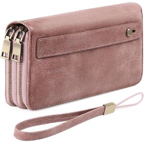 RFID Blocking Genuine Leather Wallet Clutch Wristlet with Large Capacity Credit Card Holder for Women (Blue-1) in Saudi Arabia