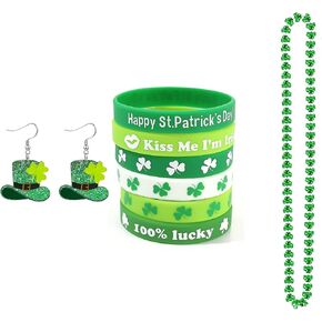 مجموعة أقراط وقلادة وسوار لعيد القديس باتريك، أقراط شامروك، إكسسوارات مجوهرات للمهرجانات للنساء in Kuwait