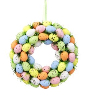 إكليل بيضة عيد الفصح المرقط بالباستيل، تفاصيل العشب الأخضر الاصطناعي، ديكور ربيع احتفالي، 10.5 بوصة in Kuwait