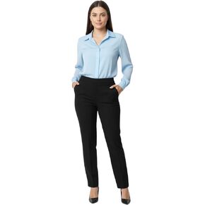 Black Slacks for Women – Dress Pants for Work with Back Zipper, Clean Front, Straight Leg, Black in Saudi Arabia