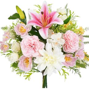 Easter Lily Artificial Flowers 7Pcs Cemetery Flowers for Grave with Tiger Lily Peonies Spring Silk Flowers Faux Floral Arrangement for Home Tables Centerpieces Decorations in Saudi Arabia