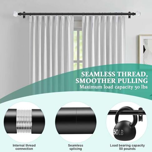قضيب ستارة فاخر من Iron Home™ مقاس 32-207 بوصة، معدن شديد التحمل مقاس 1 بوصة، تشطيب أسود مع تشطيبات كريستالية، قابل للتعديل للنوافذ الصغيرة إلى الكبيرة، والأبواب المنزلقة وستائر الفناء in Saudi Arabia