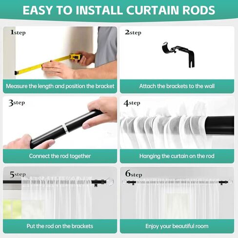 قضيب ستارة فاخر من Iron Home™ مقاس 32-207 بوصة، معدن شديد التحمل مقاس 1 بوصة، تشطيب أسود مع تشطيبات كريستالية، قابل للتعديل للنوافذ الصغيرة إلى الكبيرة، والأبواب المنزلقة وستائر الفناء in Saudi Arabia