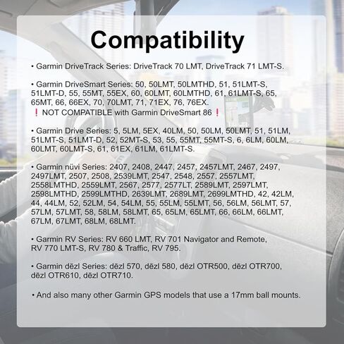 حامل بديل متوافق مع مشبك حامل GPS مكون من قطعتين لـ Garmin DriveSmart 50 51 61 65 70 76، Drive 51 55 60 61، Nüvi، RV، Dēzl 570 580، سلسلة DriveTrack - حامل كروي 17 مم in Kuwait