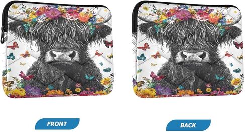 Quilted Laptop Sleeve,Bumps and Scratches,Highland Cow Flowers Butterflies Laptop Protective Case for 13-14 inch MacBook Air/MacBook Pro, Notebook, Chromebook Computer in Saudi Arabia