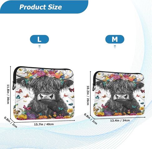 Quilted Laptop Sleeve,Bumps and Scratches,Highland Cow Flowers Butterflies Laptop Protective Case for 13-14 inch MacBook Air/MacBook Pro, Notebook, Chromebook Computer in Saudi Arabia