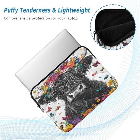 Quilted Laptop Sleeve,Bumps and Scratches,Highland Cow Flowers Butterflies Laptop Protective Case for 13-14 inch MacBook Air/MacBook Pro, Notebook, Chromebook Computer in Saudi Arabia