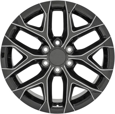 OE Wheels CV98 20 Inch Rims and Tires Fit Silverado 1500 Snowflake Style 6x139.7 20x9 Gloss Black with Milled Edge - Hollander 5668 - TS-37 AT 275/55-20 (Set of 4) in Saudi Arabia
