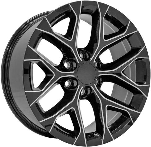 OE Wheels CV98 20 Inch Rims and Tires Fit Silverado 1500 Snowflake Style 6x139.7 20x9 Gloss Black with Milled Edge - Hollander 5668 - TS-37 AT 275/55-20 (Set of 4) in Saudi Arabia