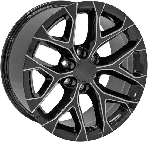 OE Wheels CV98 20 Inch Rims and Tires Fit Silverado 1500 Snowflake Style 6x139.7 20x9 Gloss Black with Milled Edge - Hollander 5668 - TS-37 AT 275/55-20 (Set of 4) in Saudi Arabia